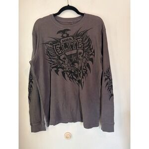Y2K MMA Elite Thermal Shirt Skull Graphic Grunge Streetwear Large
